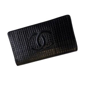 Chanel Micro Chocolate Bar Coco Mark Long Wallet Black Leather